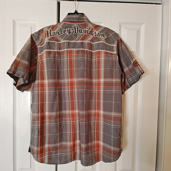 Men’s Harley Davidson Pearl Snap Shirt Sz L EUC Garage Mechanic Embroidered - Picture 2 of 8